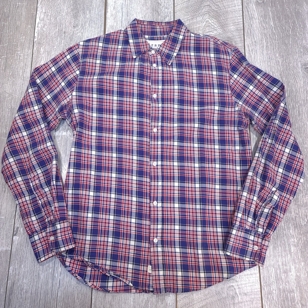 Frank & Eileen Paul Shirt Mens Medium Blue Red Plaid Super 100s Cotton USA